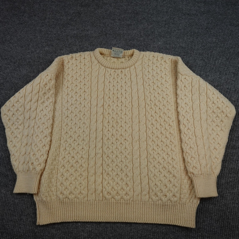 Vintage Gaeltarra Sweater Mens 3XL White Cable Knit Fisherman Crewneck Pullover